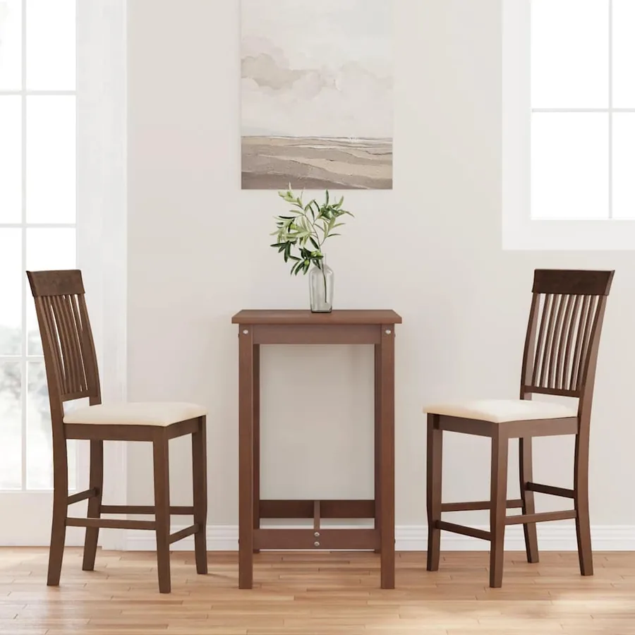 Tabourets de bar avec coussins (lot de 2) en bois massif marron et caoutchouc