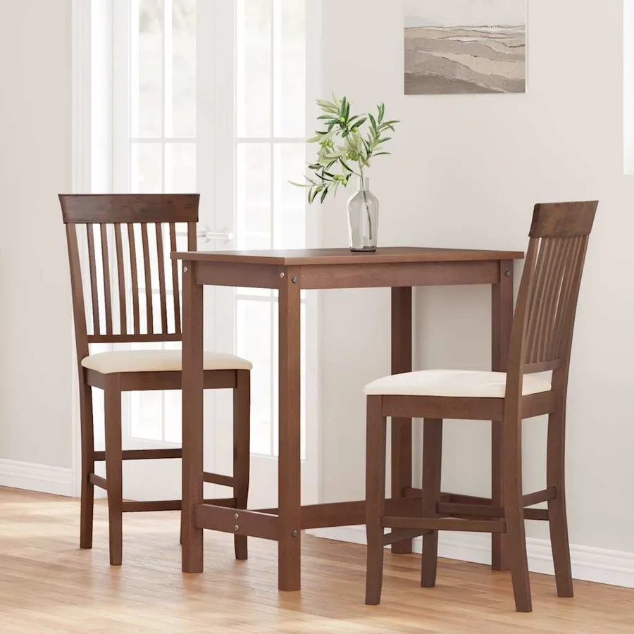 Tabourets de bar avec coussins (lot de 2) en bois massif marron et caoutchouc - 3
