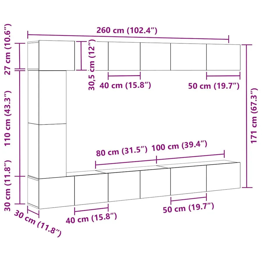 Ensemble meuble TV 9 pcs Chêne noir Bois d'ingénierie - 12