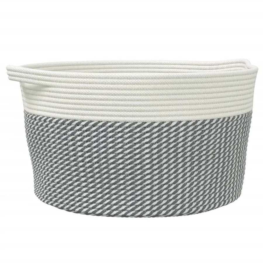 Panier de rangement gris et blanc Ø40x25 cm coton - 2
