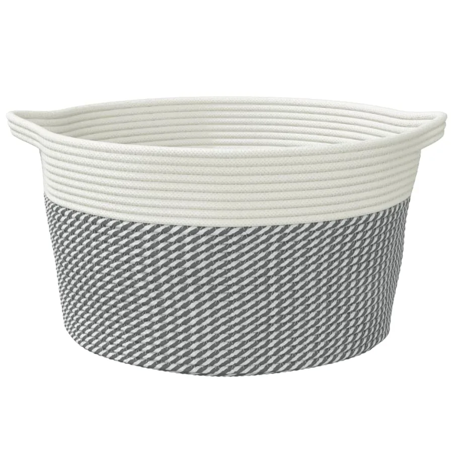 Panier de rangement gris et blanc Ø40x25 cm coton - 4