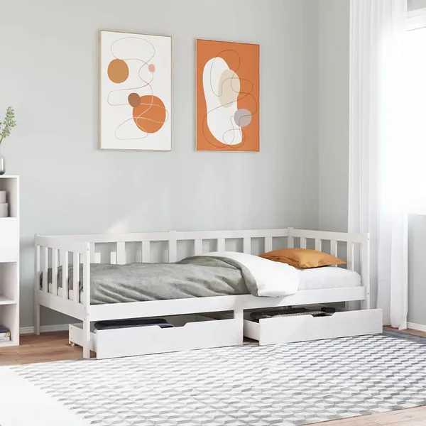 Lit de jour et tiroirs sans matelas blanc 80x200 cm bois massif