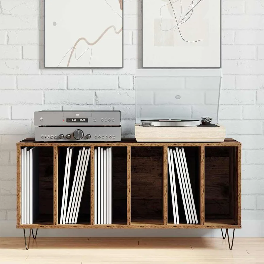 Meuble à vinyles Bois ancien 100 x 38 x 48 cm Bois d'ingénierie - 4