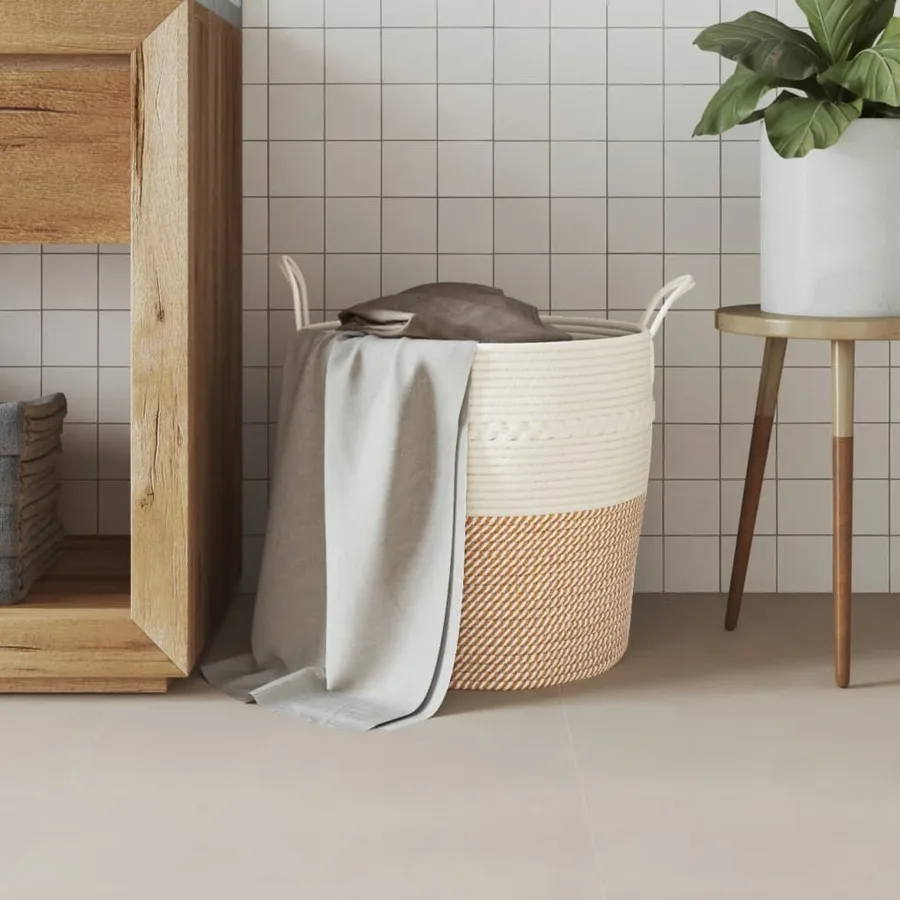 Panier de rangement marron et blanc Ø43x38 cm coton - 3