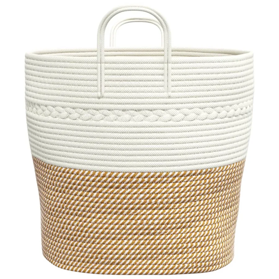 Panier de rangement marron et blanc Ø43x38 cm coton - 5