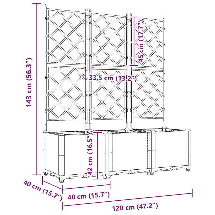 Cache-pot de jardin 3 pc Gris 120 x 40 x 143 cm PP - 8