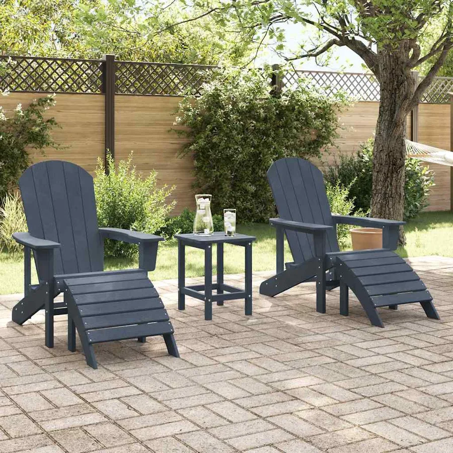 Chaise de jardin 3 pcs Bleu marine Polyéthylène - 4