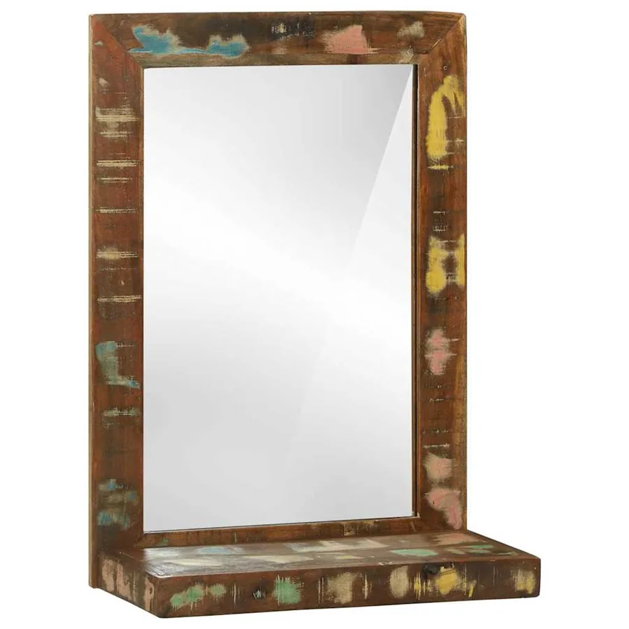 Miroir de salle de bain avec étagère Marron Bois Recyclé Solide