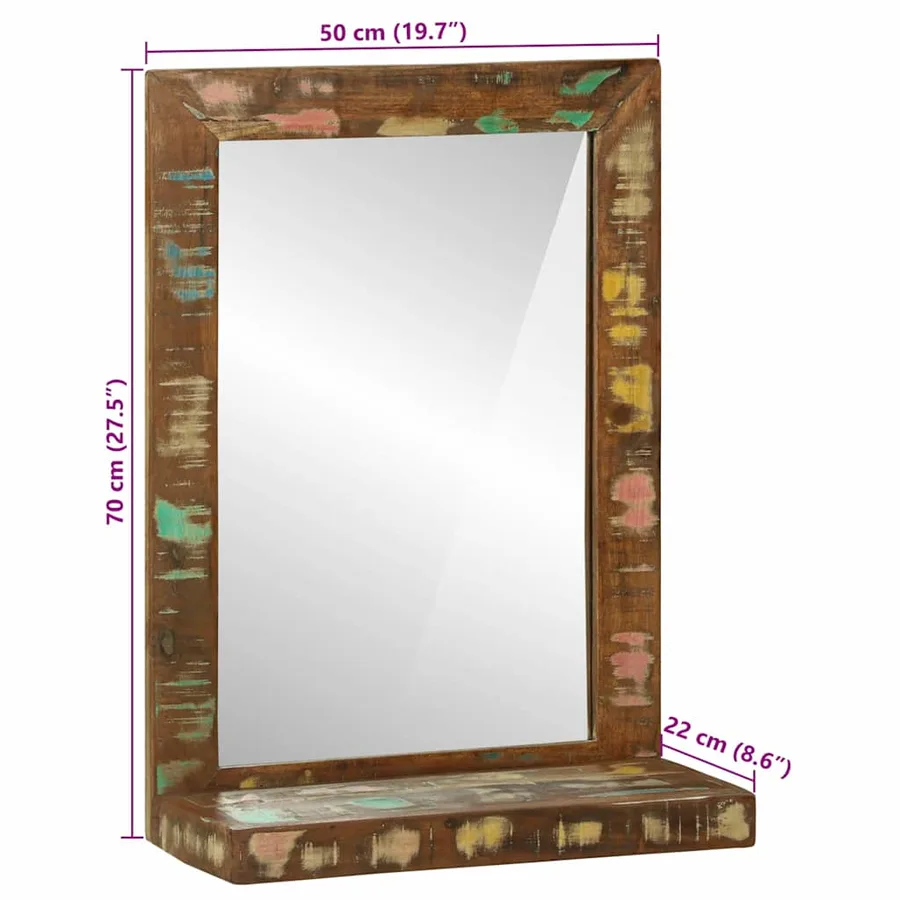 Miroir de salle de bain avec étagère Marron Bois Recyclé Solide - 12