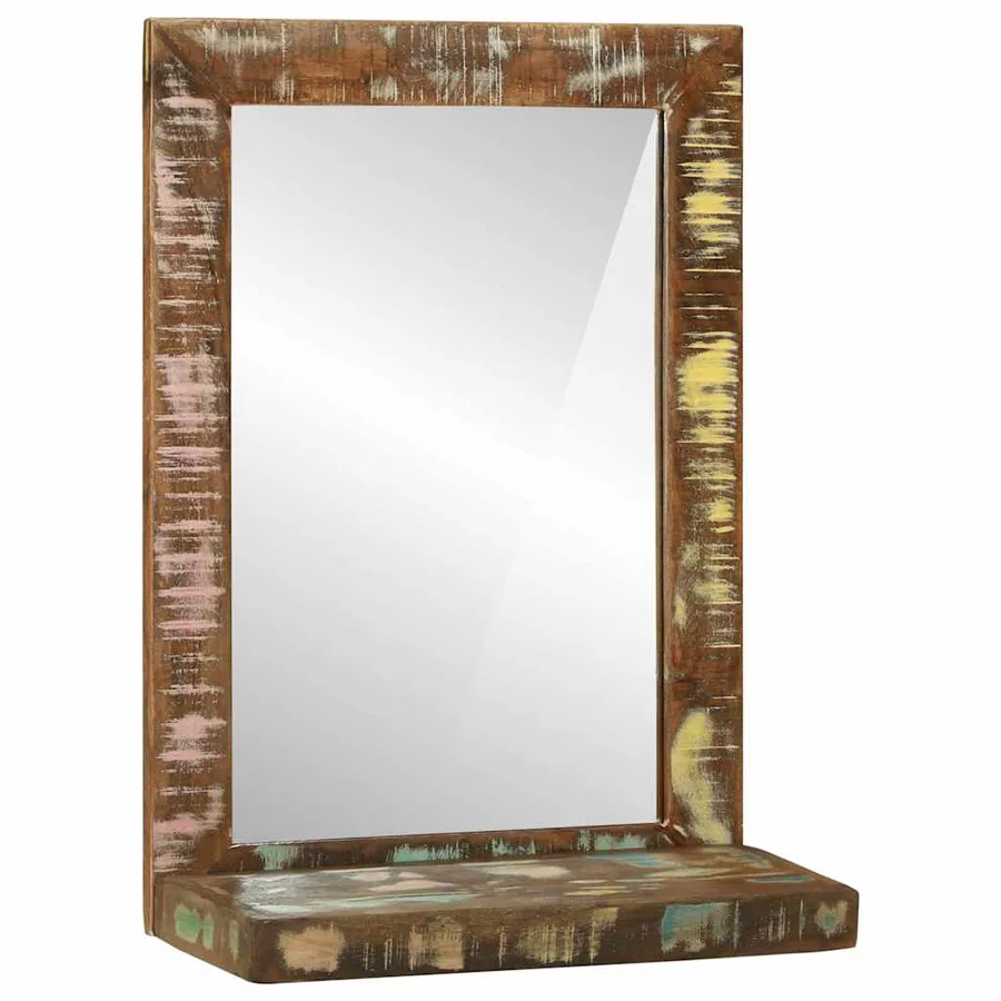 Miroir de salle de bain avec étagère Marron Bois Recyclé Solide - 3