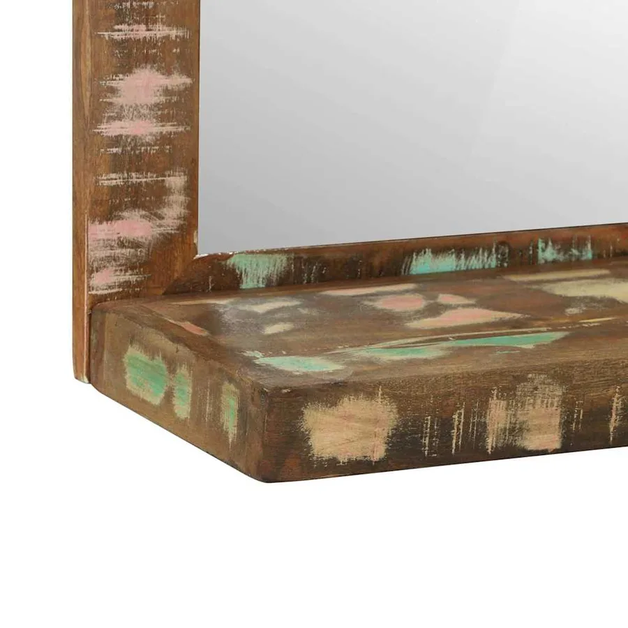 Miroir de salle de bain avec étagère Marron Bois Recyclé Solide - 8