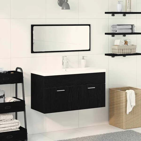 Ensemble de mobilier de salle de bain 3 pcs Chêne noir