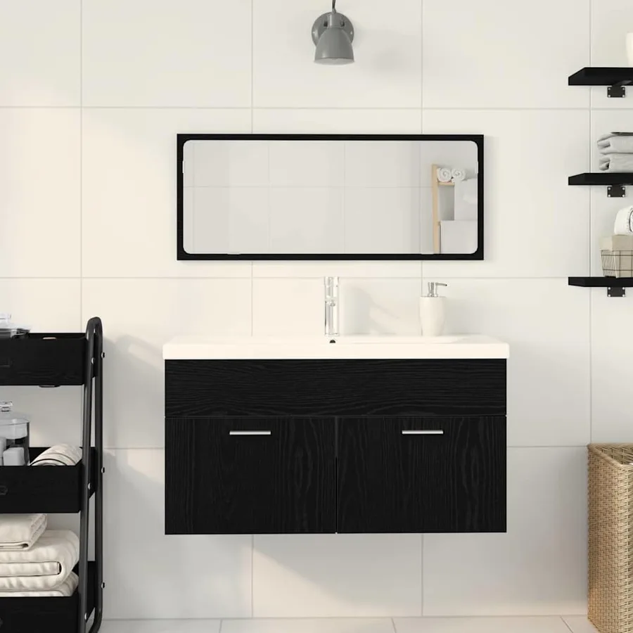 Ensemble de mobilier de salle de bain 3 pcs Chêne noir - 4