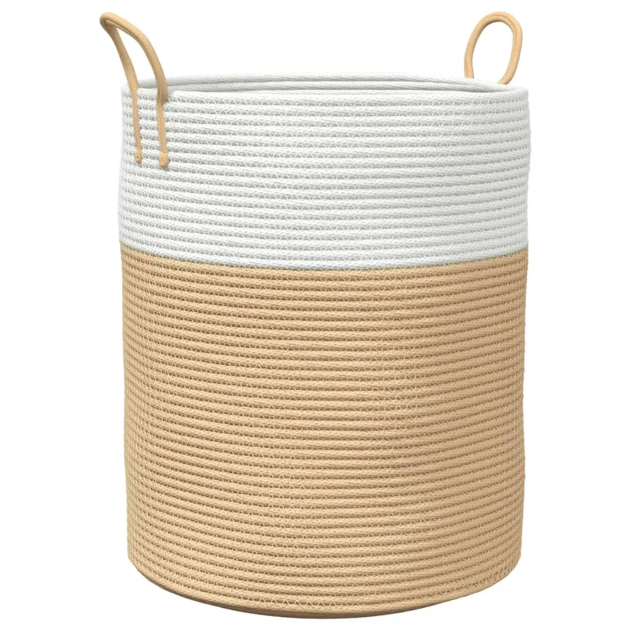 Panier de rangement beige et blanc Ø38x46 cm coton - 2