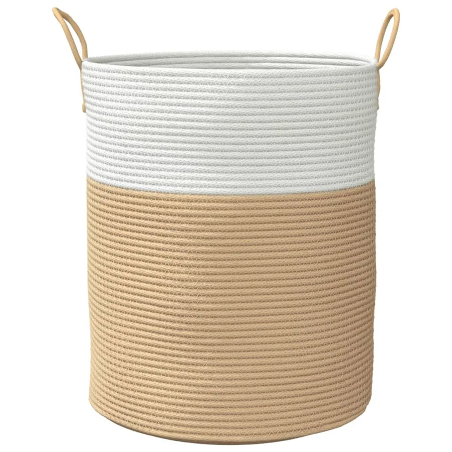 Panier de rangement beige et blanc Ø38x46 cm coton - 4