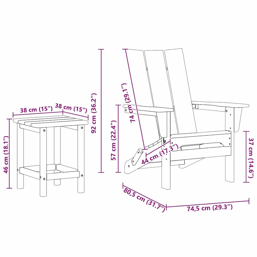 Chaise de jardin 3 pcs Noir 80.5 x 74.5 x 92 cm Polyéthylène - 12