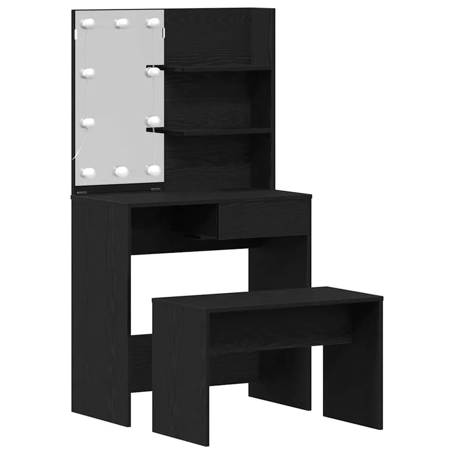 Ensemble de table de maquillage LED 2 pcs Chêne noir - 2