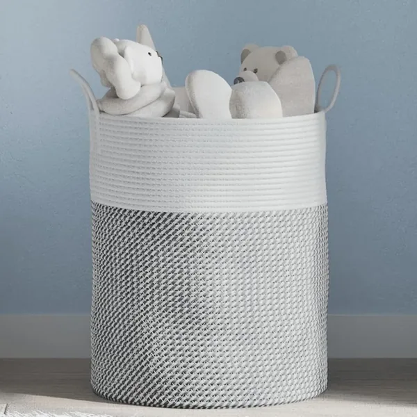 Panier de rangement gris et blanc Ø38x46 cm coton
