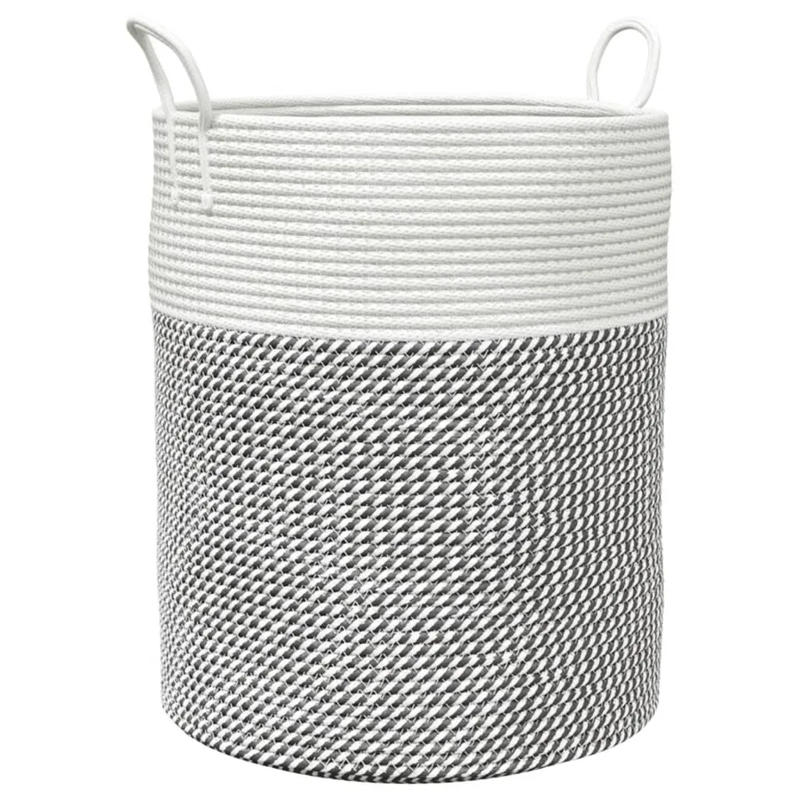 Panier de rangement gris et blanc Ø38x46 cm coton - 2