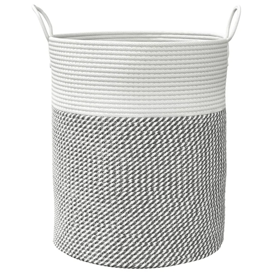 Panier de rangement gris et blanc Ø38x46 cm coton - 4