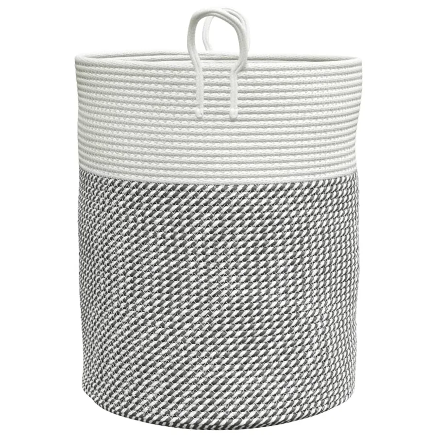 Panier de rangement gris et blanc Ø38x46 cm coton - 5