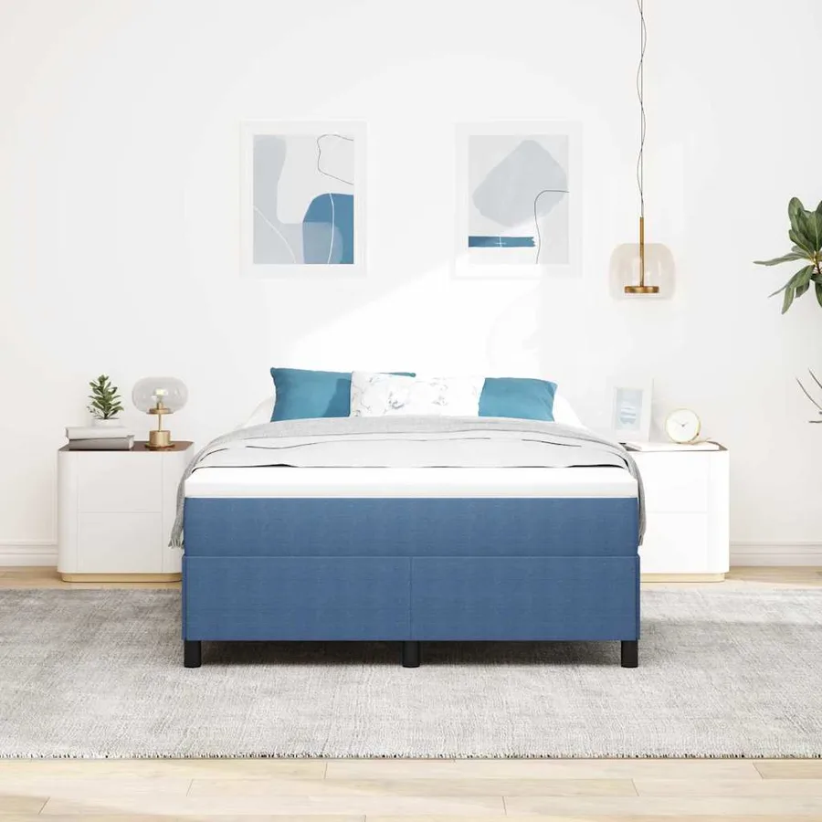 Lit à ressorts Bleu 160 x 200 cm Tissu en velours côtelé - 3