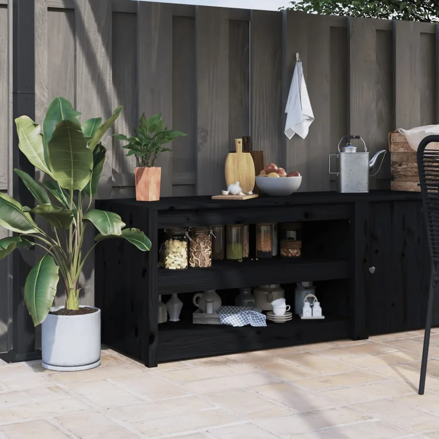 Armoire de cuisine d'extérieur MEPPEL noir 106x55x64cm bois pin massif