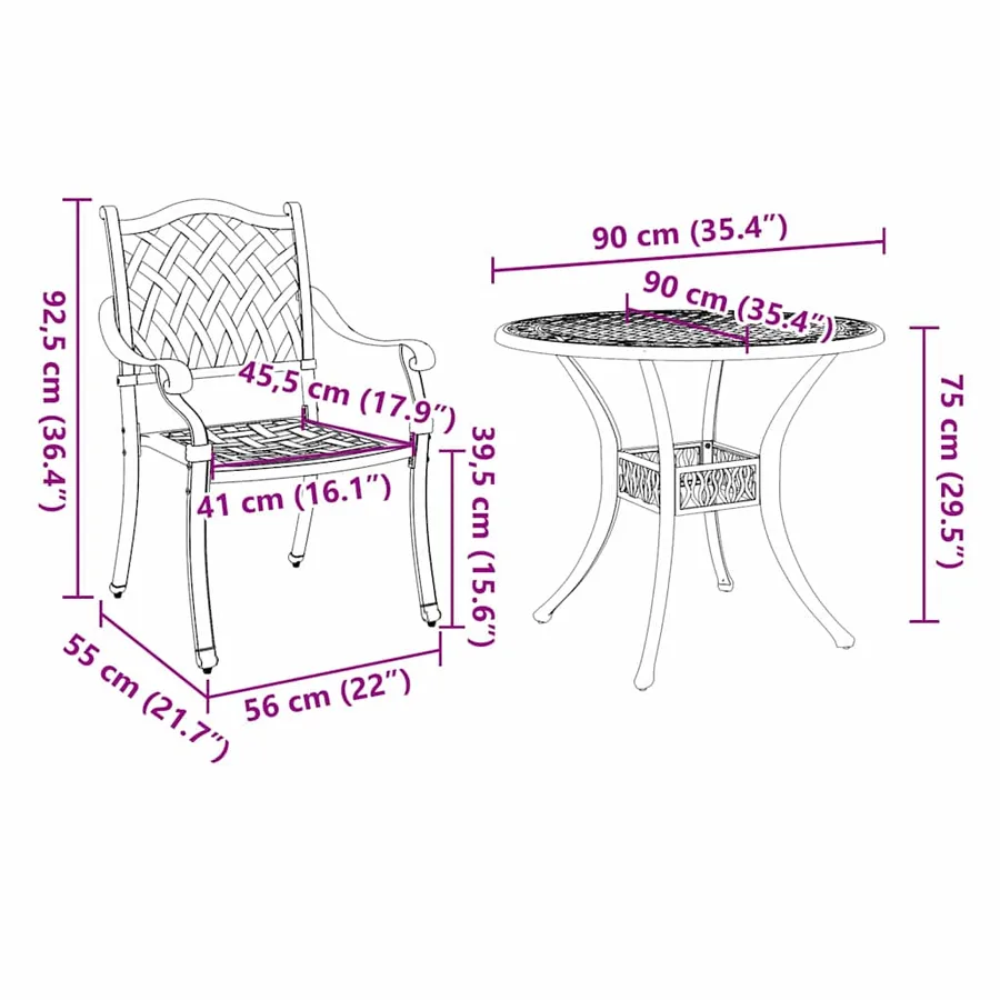 Ensemble de salle à manger pour jardin 7 pcs Bronze Aluminium - 13