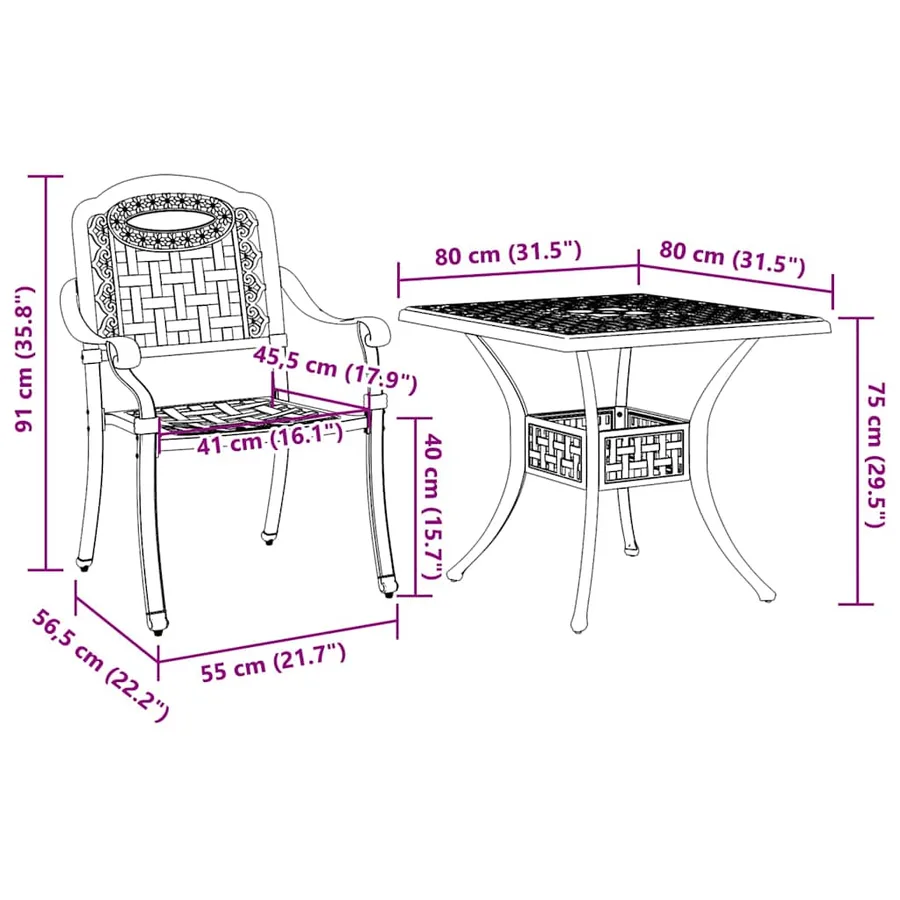 Ensemble de tables de jardin 3 pcs Bronze Aluminium coulé - 14