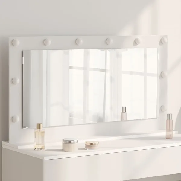 Miroir de vanité Blanc 100 x 55 x 18 cm Verre et bois composite