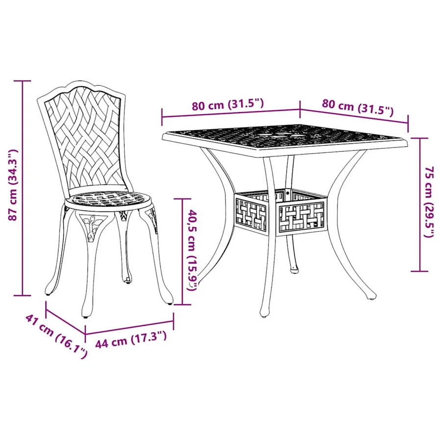 Ensemble de tables de jardin 5 pcs Noir Aluminium coulé - 13