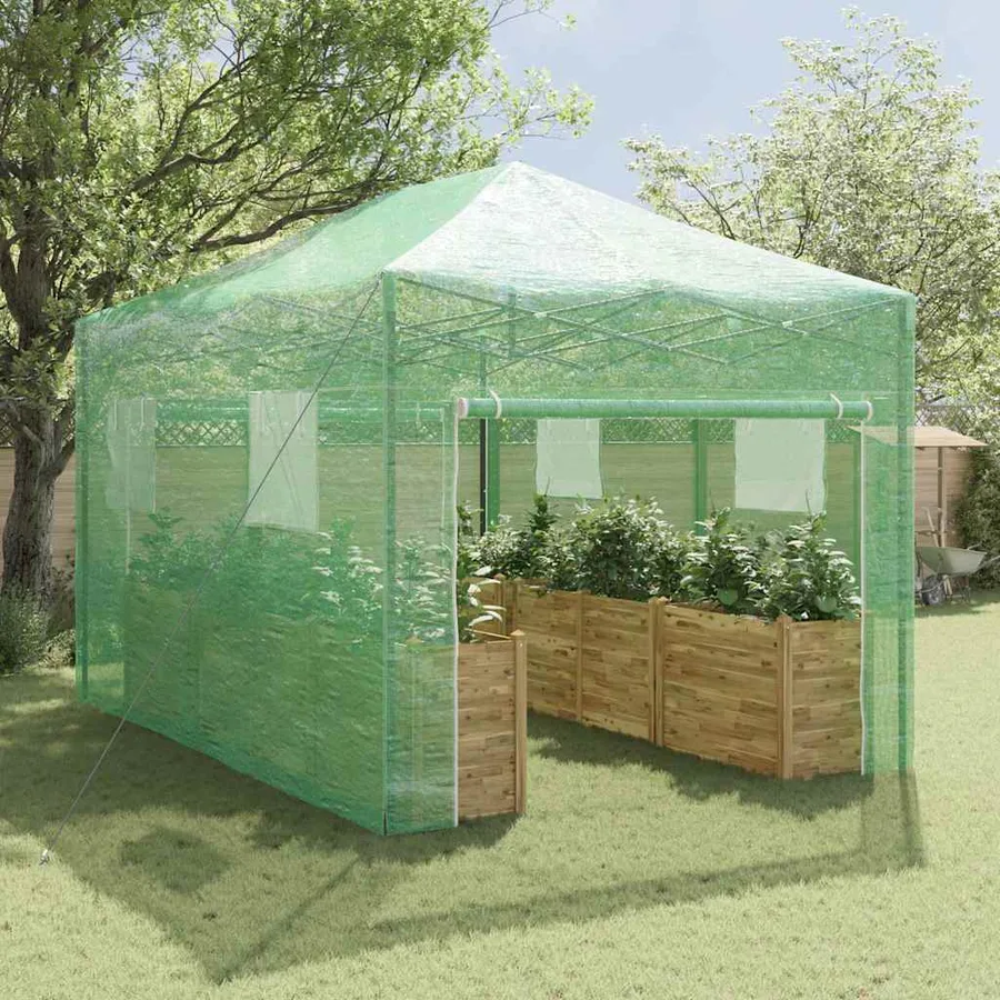 Serre avec cadre pop-up avec toit Vert 290 x 430 x 315 cm Fer - 3