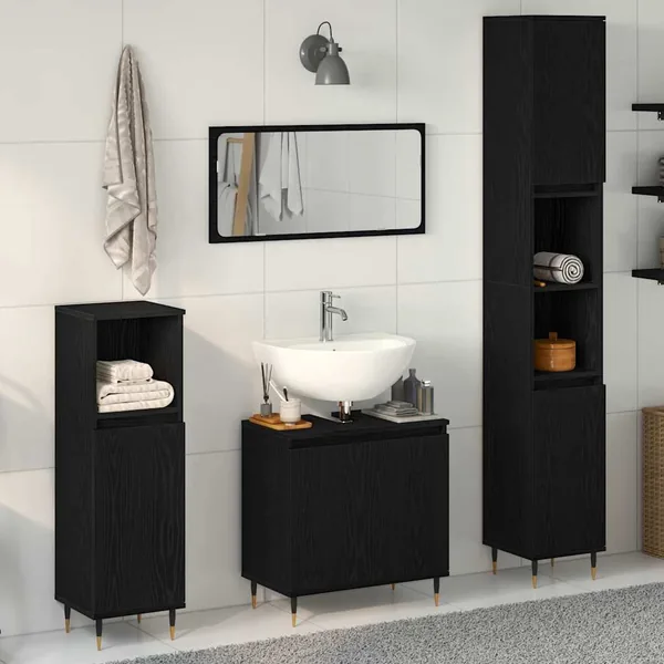 Ensemble de mobilier de salle de bain 3 pcs Chêne noir