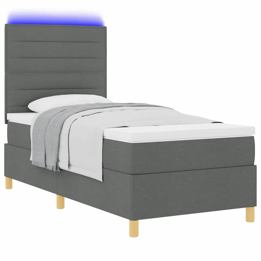 Lit à ressort LED avec matelas Gris foncé 100 x 200 cm tissu - 3