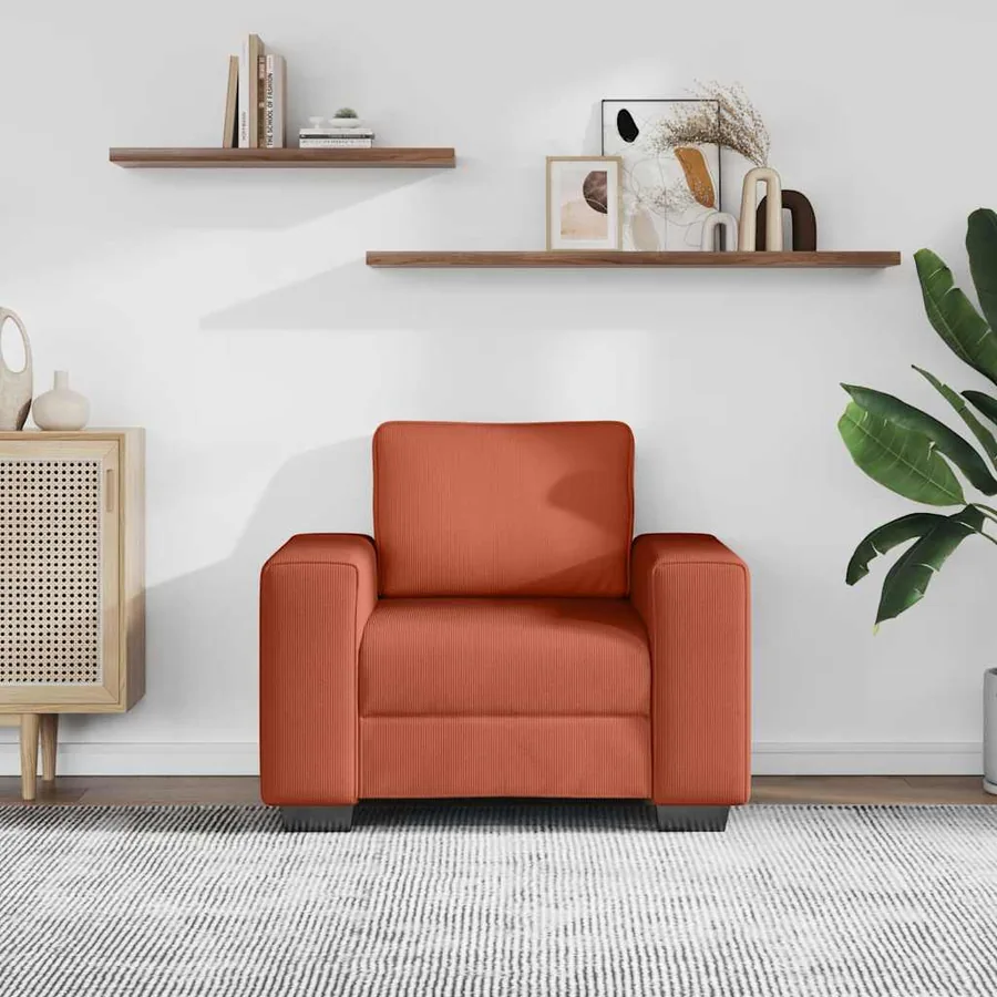 Fauteuil rouge orangé 100x77x82 cm en tissu velours côtelé - 3
