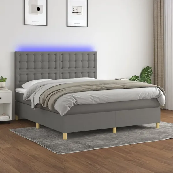 Sommier à lattes de lit et matelas et LED Gris foncé 160x200 cm