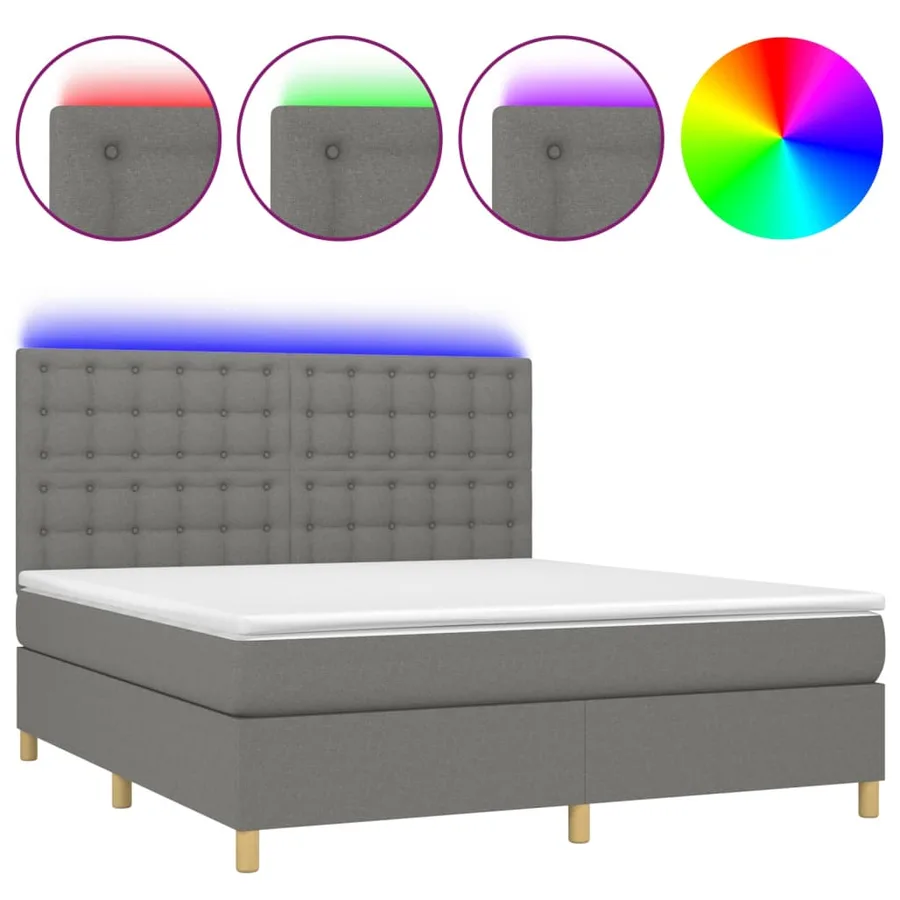 Sommier à lattes de lit et matelas et LED Gris foncé 160x200 cm - 2
