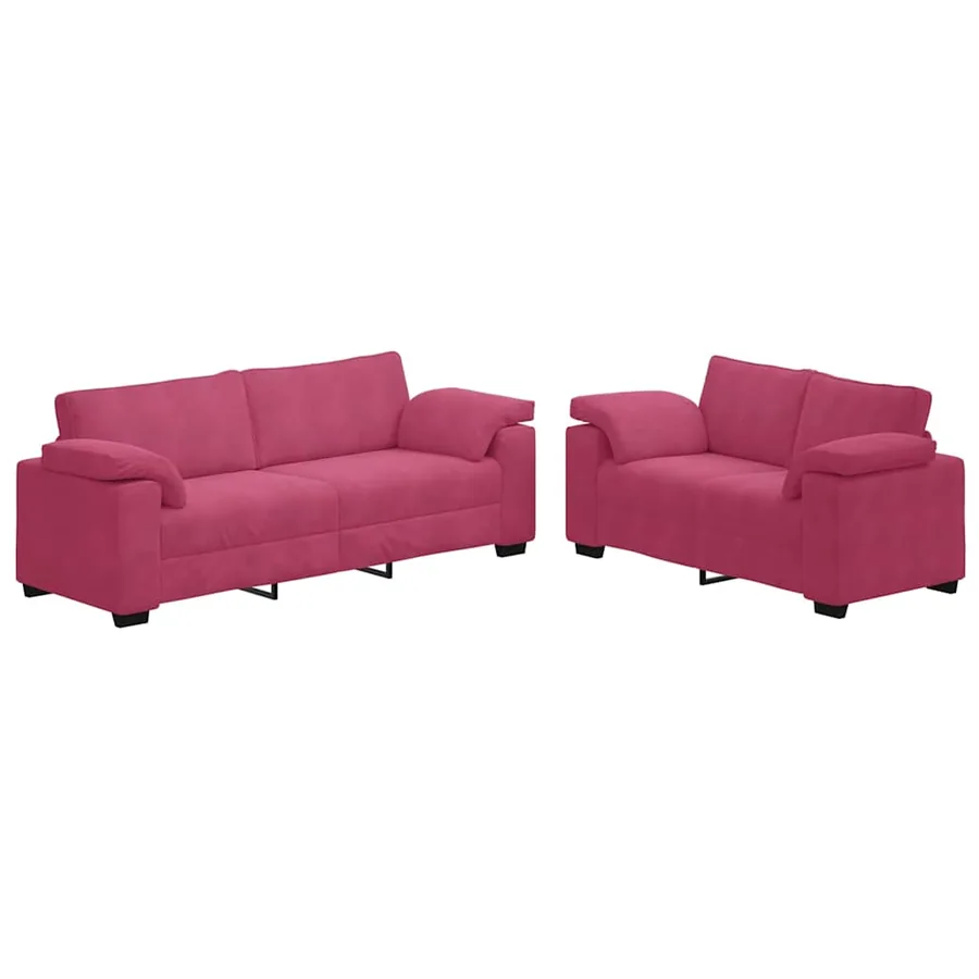 Ensemble de canapé 2 pcs avec coussins velours rouge bordeaux - 2