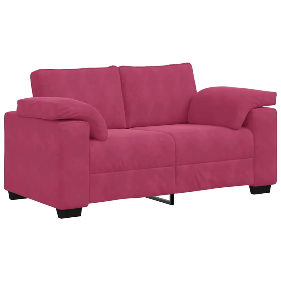 Ensemble de canapé 2 pcs avec coussins velours rouge bordeaux - 4