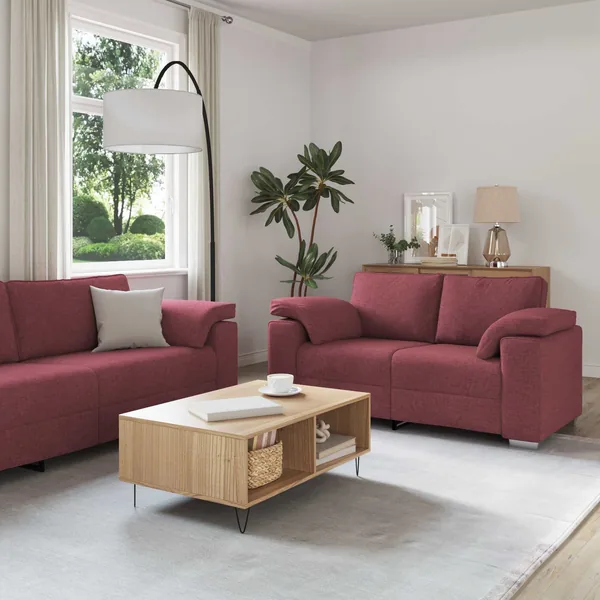Canapé 3 pcs Rouge Vent 219 x 80 x 82 cm Tissu en lin mélangé