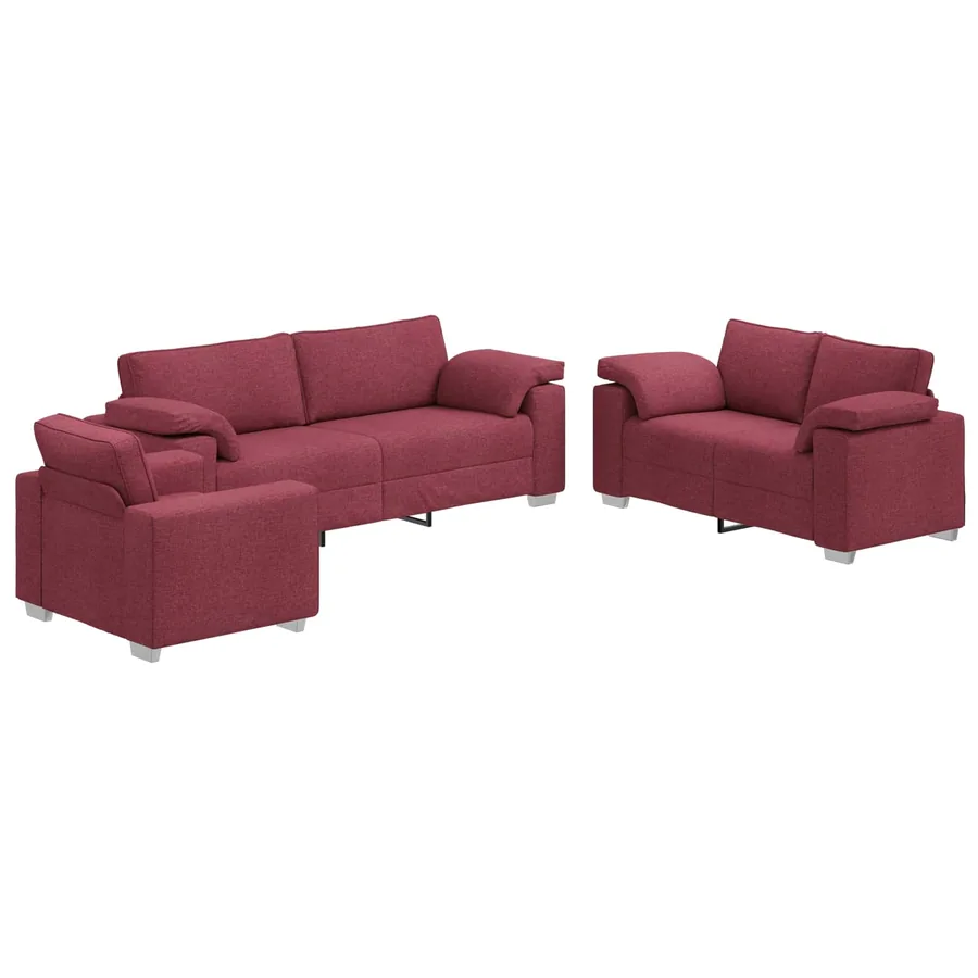 Canapé 3 pcs Rouge Vent 219 x 80 x 82 cm Tissu en lin mélangé - 2