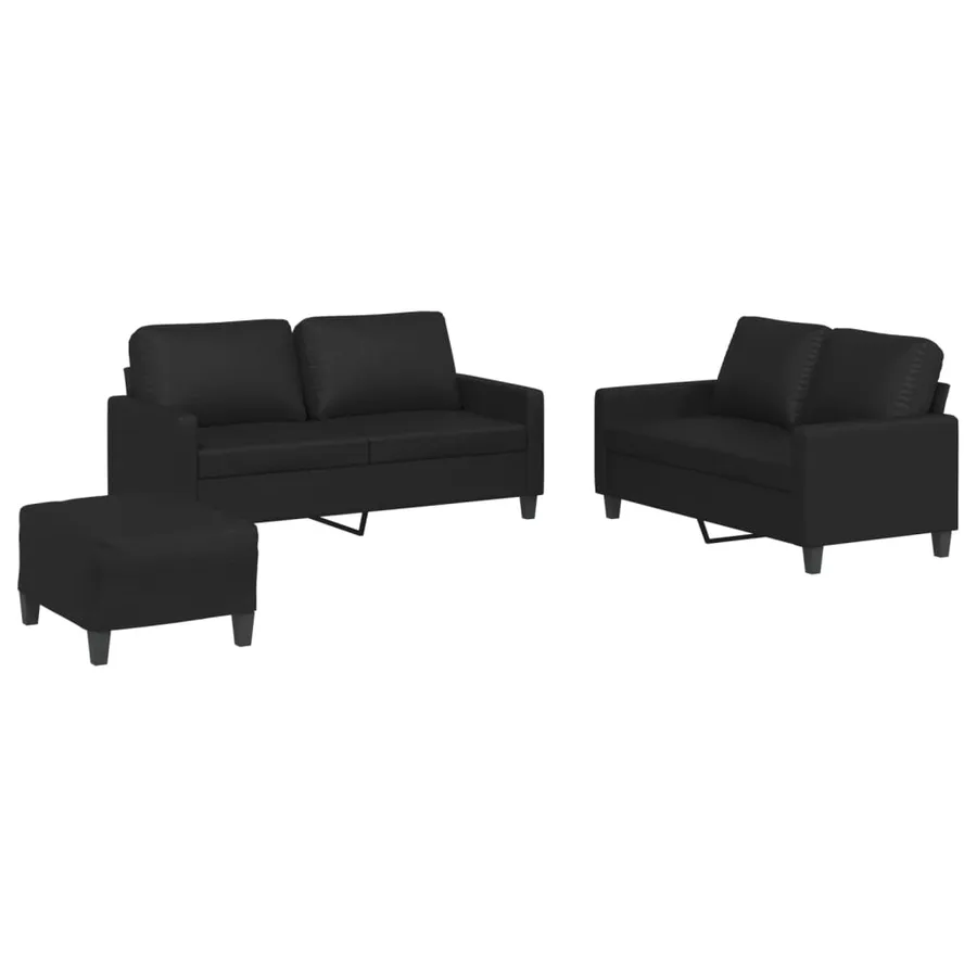 Ensemble de canapés 3 pcs avec coussins Noir Similicuir - 2