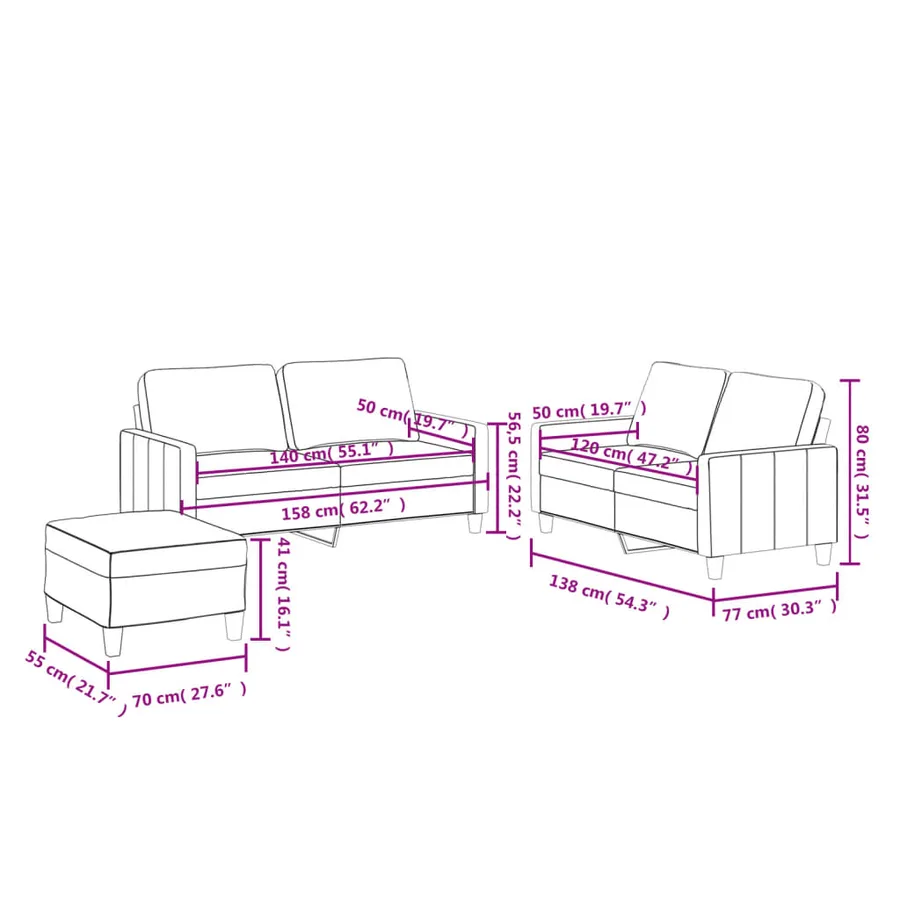 Ensemble de canapés 3 pcs avec coussins Noir Similicuir - 9