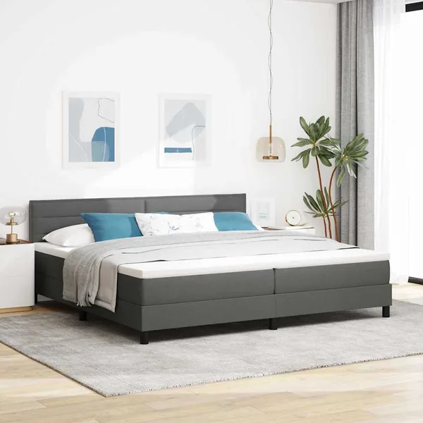 Lit à ressorts avec tête de lit Gris foncé 200 x 200 cm tissu