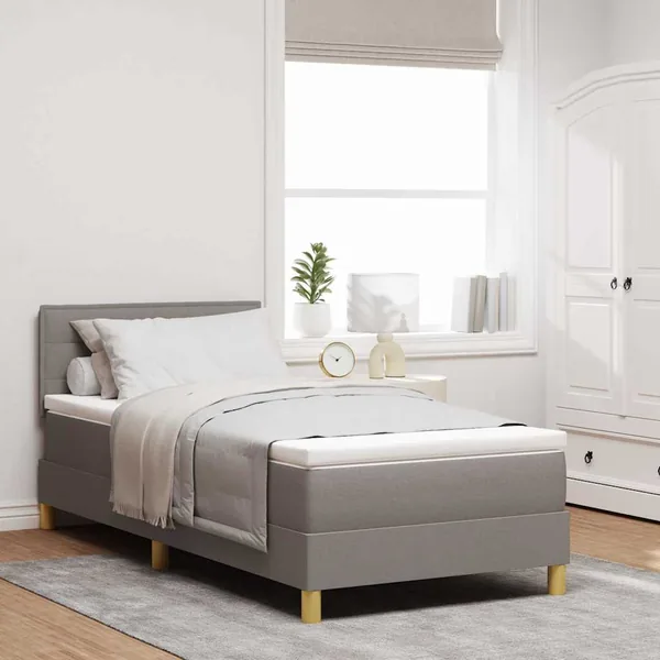 Lit à ressorts avec coussin Taupe 90 x 200 cm tissu