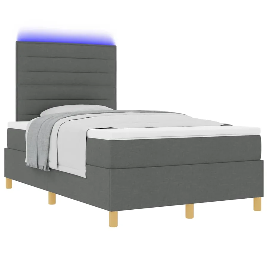 Lit à ressort LED avec matelas Gris foncé 120 x 200 cm tissu - 3
