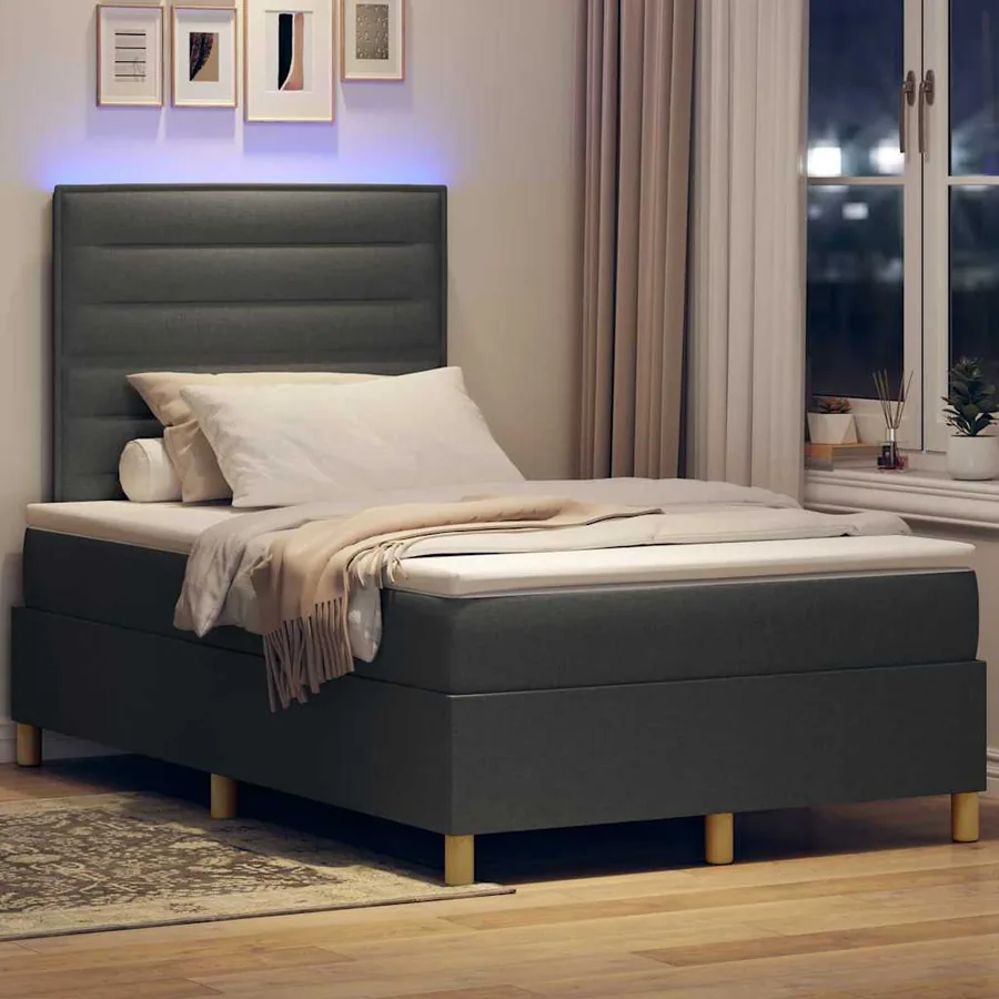 Lit à ressort LED avec matelas Gris foncé 120 x 200 cm tissu - 5