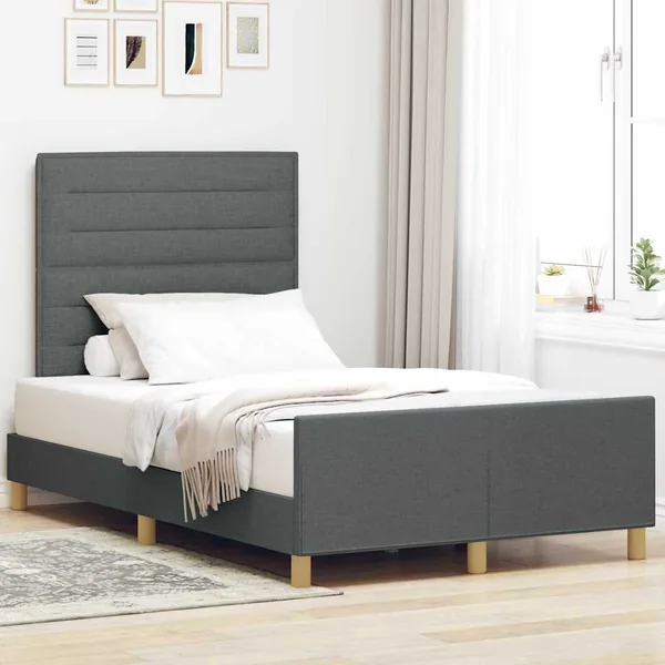 Cadre de lit avec tête de lit Gris foncé 120 x 190 cm tissu