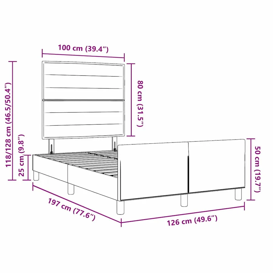 Cadre de lit avec tête de lit Gris foncé 120 x 190 cm tissu - 13