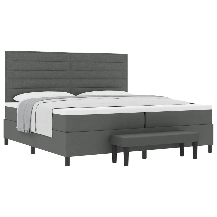 Lit à ressorts avec matelas Gris foncé 200 x 200 cm tissu - 2